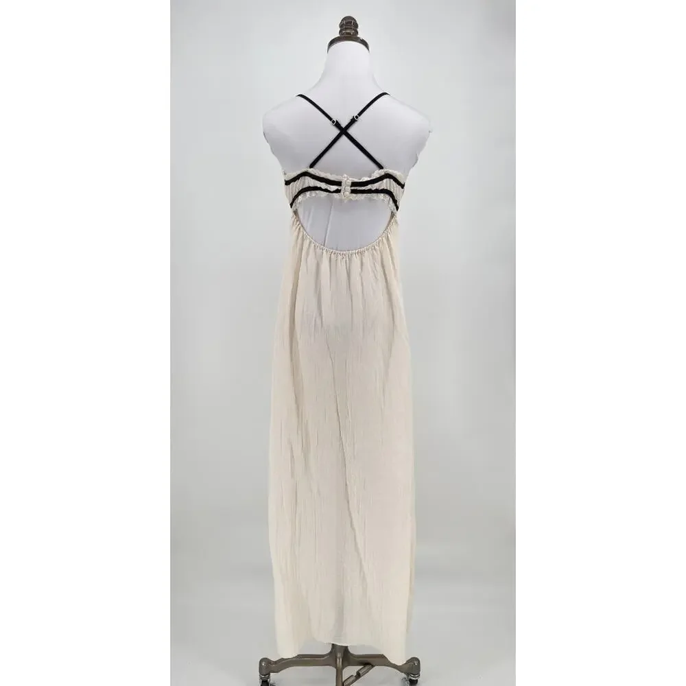 Free People Intimately Brighter Days Whisper White Cream Maxi Slip Dress Sz S